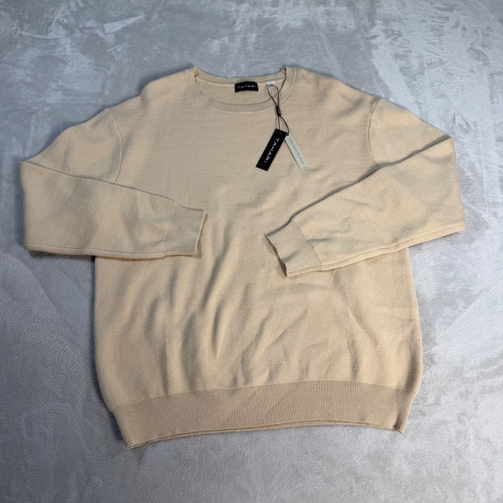 Tahari Crewneck Sweater Womens Medium Camel Melange Viscose Blend Pullover NEW